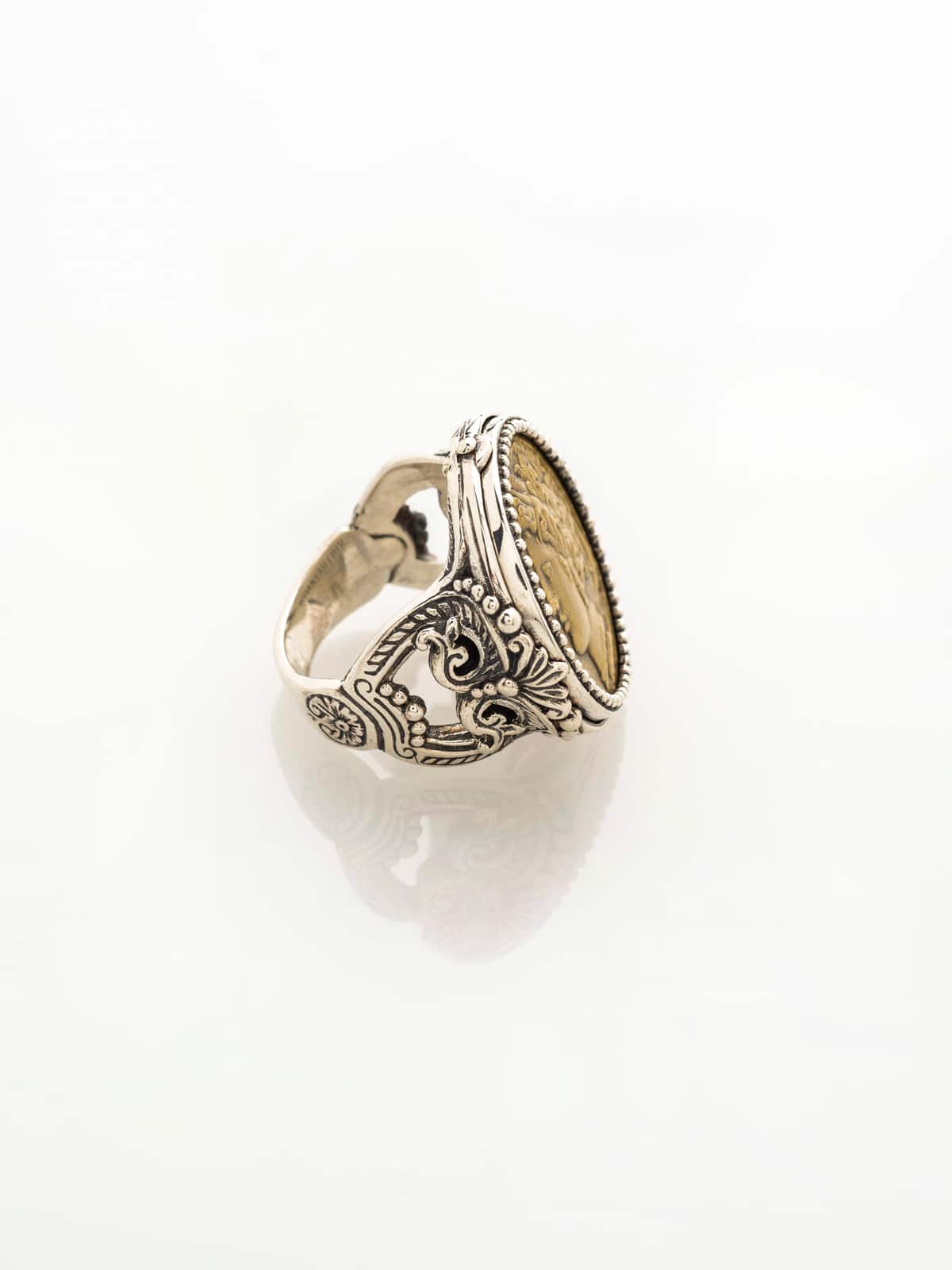 COIN RING IN STERLING SILVER AND BRONZE