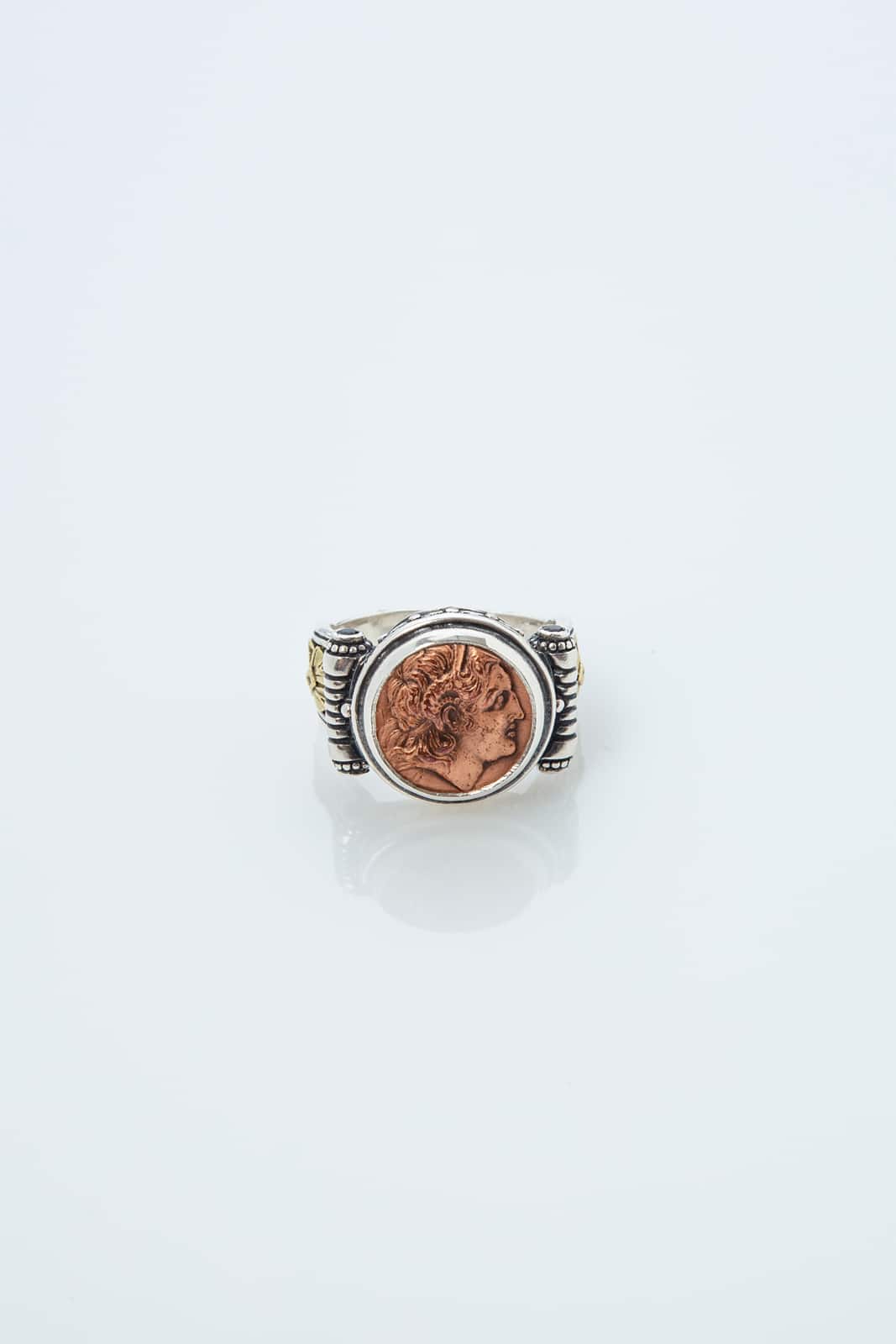 COIN RING IN SILVER - 18K GOLD & COPPER MOTIF OF ALEXANDER