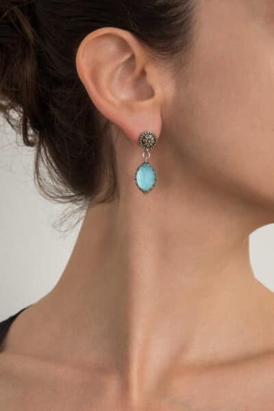 PETITE DROP EARRING WITH TURQUISE AND ROCK CRYSTAL