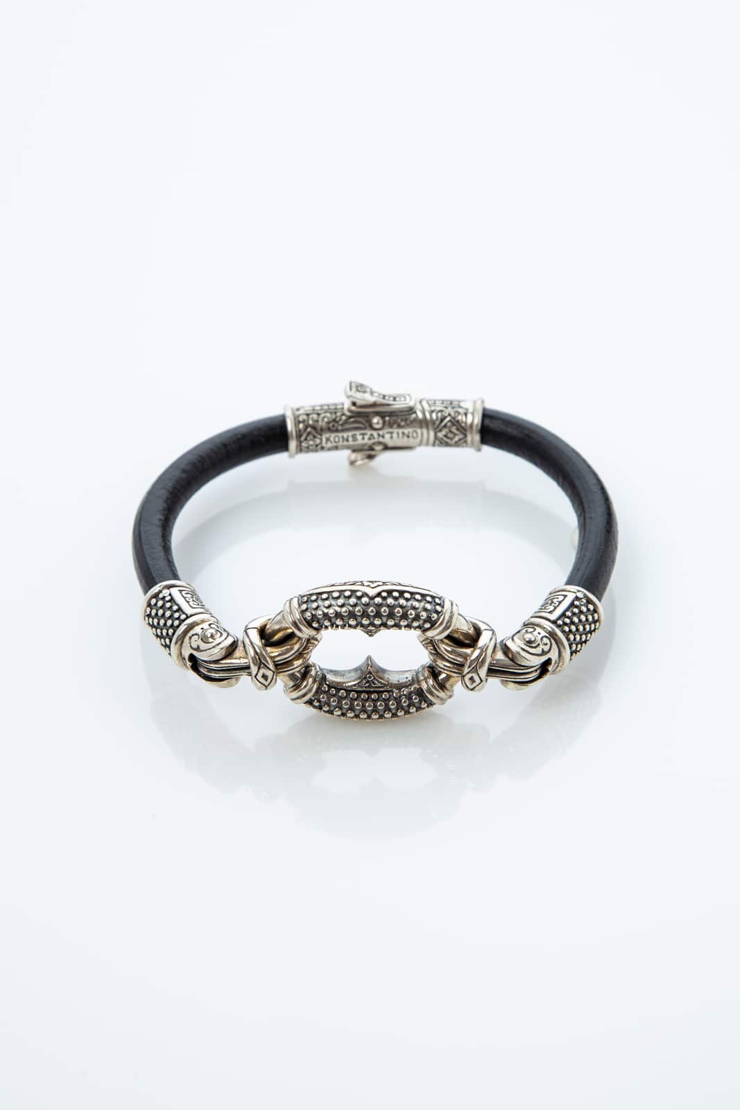 BRACELET IN STERLING SILVER AND LEATHER
