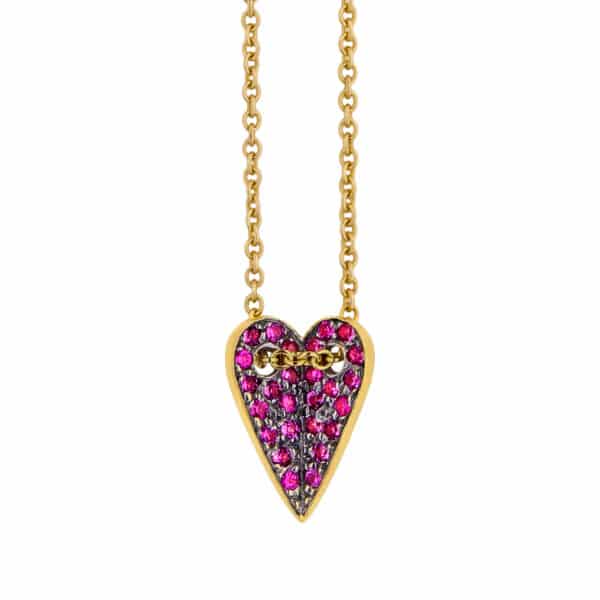 PENDANT FOLDED HEART WITH SHAPPHIRES