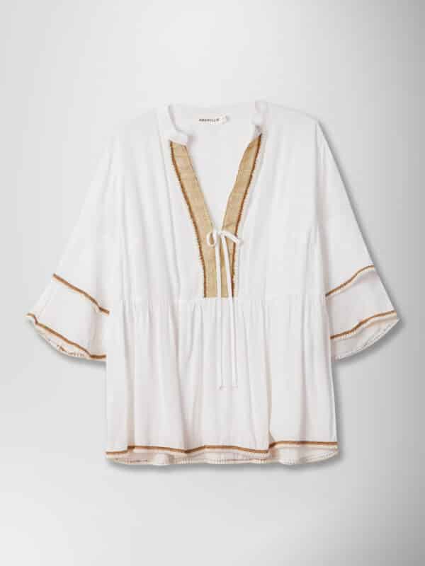 "PAPHIA" BLOUSE WHITE WITH GOLD FRILLS