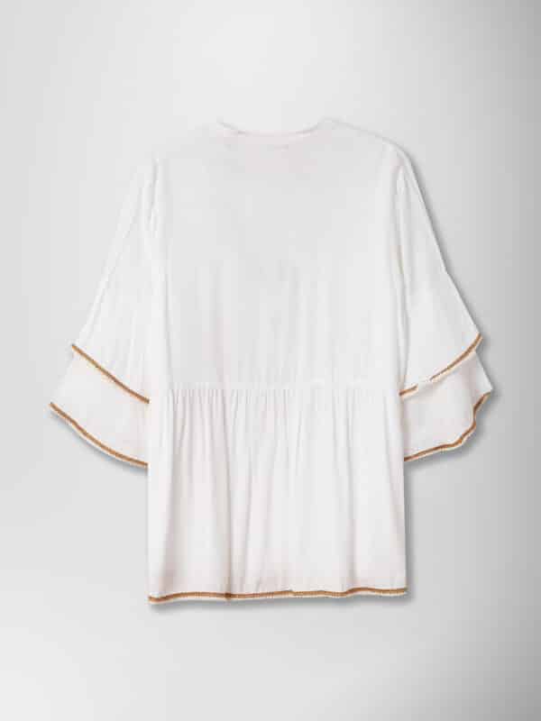 "PAPHIA" BLOUSE WHITE WITH GOLD FRILLS