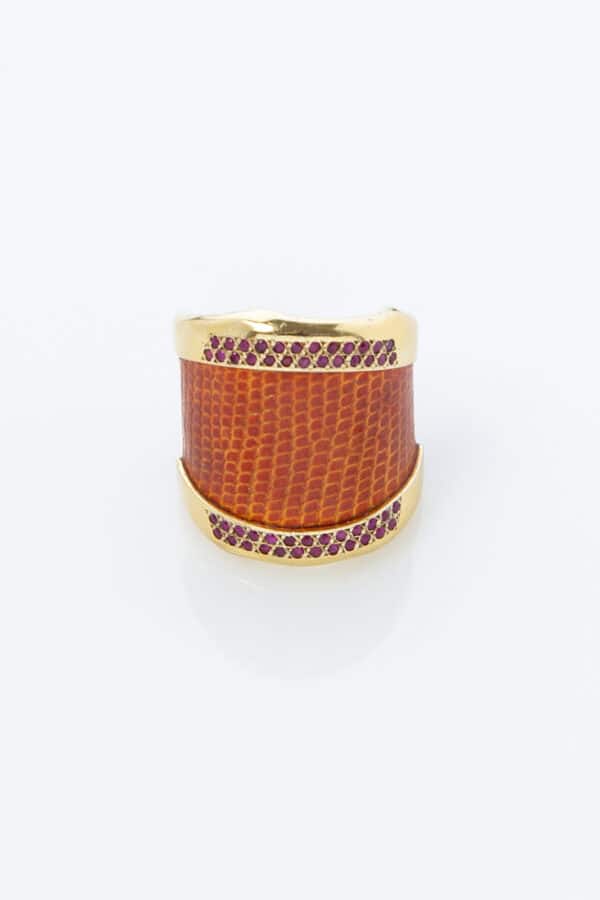 LEATHER GOLD RING BROWN