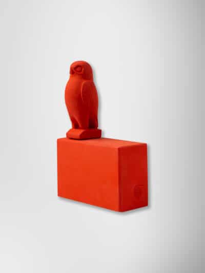 OWL ATHENS ON BASE STATUE DEEP RED