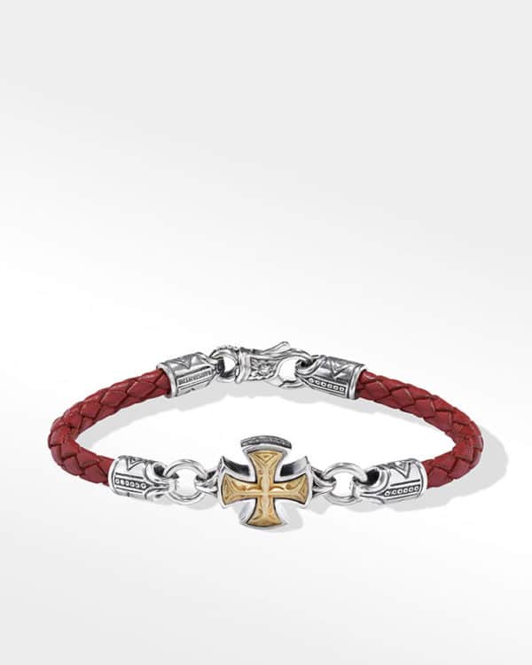 RED LEATHER BRACELET IN STERLING SILVER