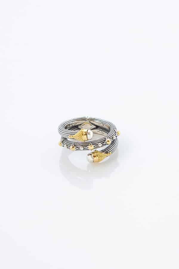 Spike Curl Ring Sterlimg Silver & Gold