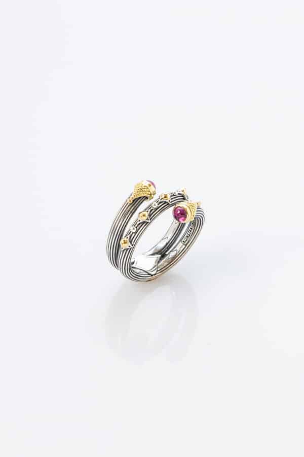 RING WITH RHODOLITE IN STERLING SILVER & 18K GOLD RING