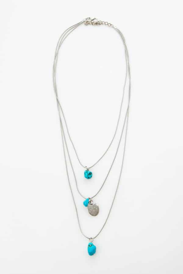 WHITE PLATED NECKLACE TURQUOISE