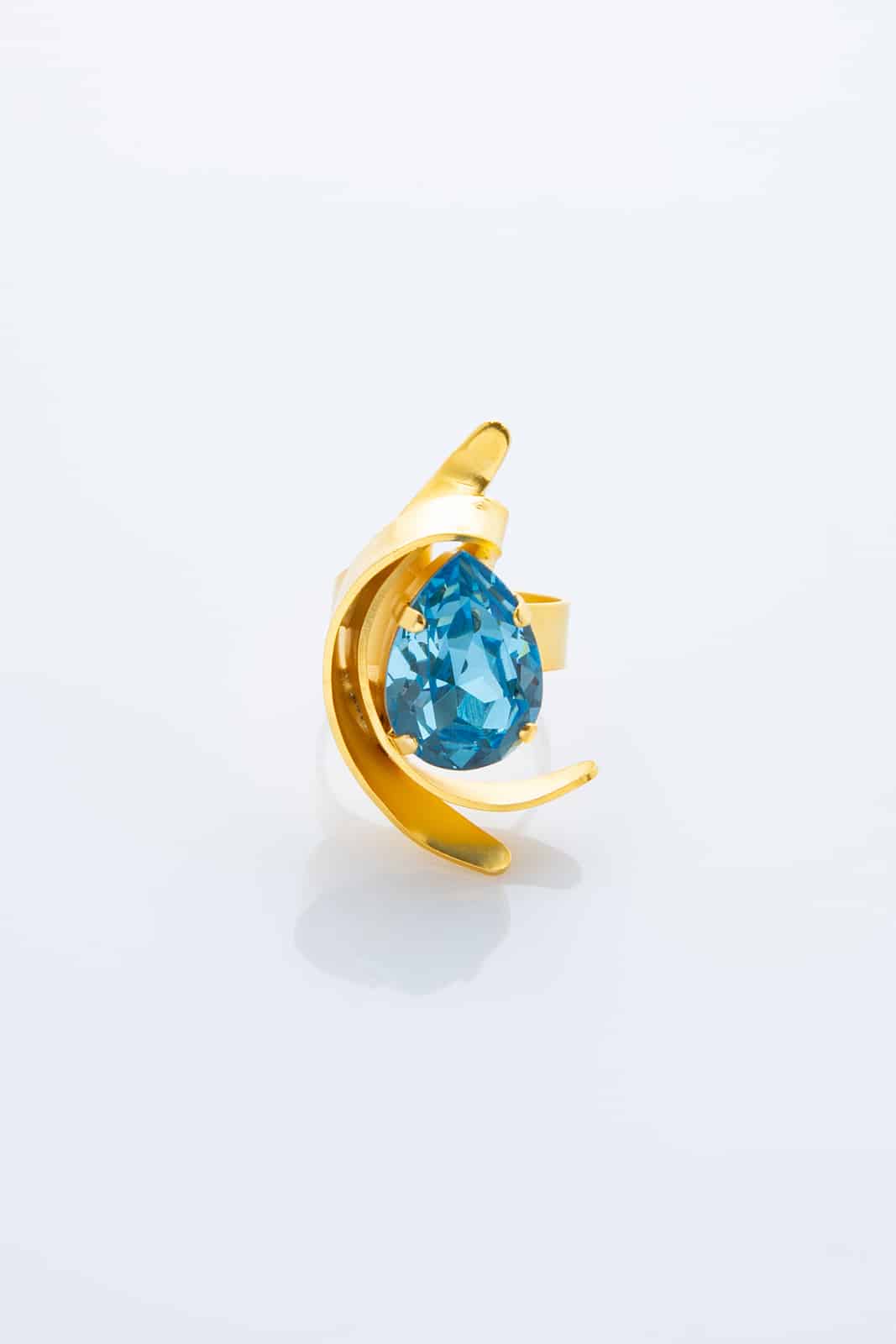 GOLD PLATED RING BLUE TOPAZ DROP