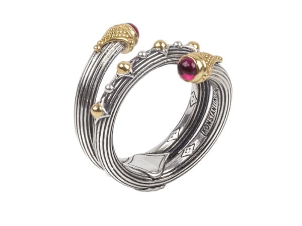 RING WITH RHODOLITE IN STERLING SILVER & 18K GOLD RING